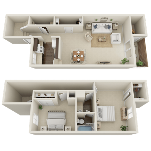 Sturbridge Townhomes 2 Bed/1.5 Bath 1100 sq ft 3D Floor Plan
